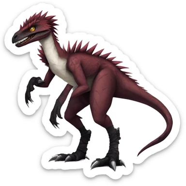 Maroon edgy badass modern sexy handsome punk velociraptor-dragon-Digimon, with black spiky mane, full body sticker