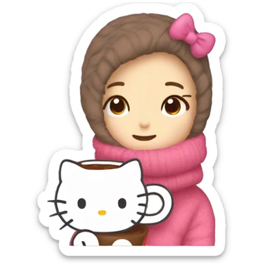cozy hello kitty with a hot chocolate in hand sticker