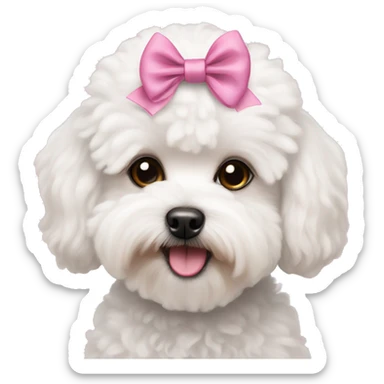 White Maltipoo Female Dog 1 year Puppy with Pink Bow  sticker