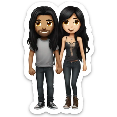 Girl with long black hair and tattoos and brunette guy kissing sticker