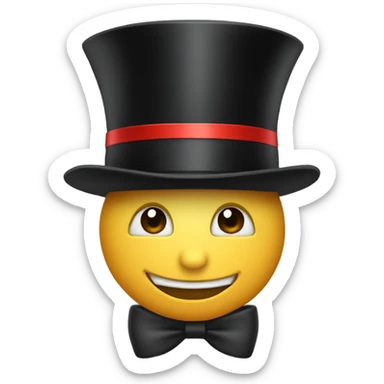 A black top hat displaying a red ribbon around the base. The ribbon forms a visible bow at the front, with the ends falling slightly over  sticker