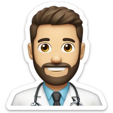 white skin color doctor brown beard smiles  short black haircut on the head sticker