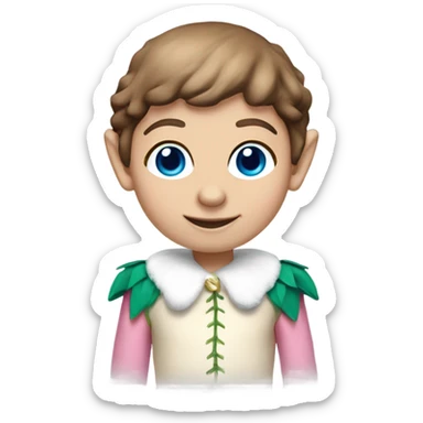 Elf on a shelf with pale skin, brown hair, blue eyes, and pink cheeks sticker