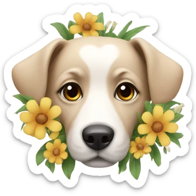 Dog with flowers  sticker