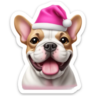 French bull dog wearing a pink Christmas hat  sticker