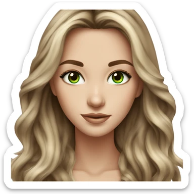 White girl green eyes with long voluminous brown hair with blonde highlights balayage sticker