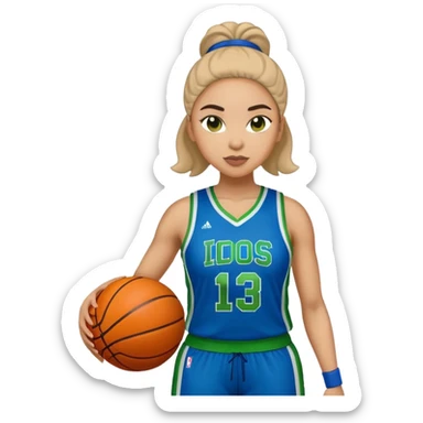 full figure light latino women basketball player wearing blue and green uniform sticker