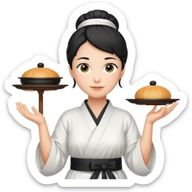 middle age mom with black bun wearing white home kimono and white apron sticker