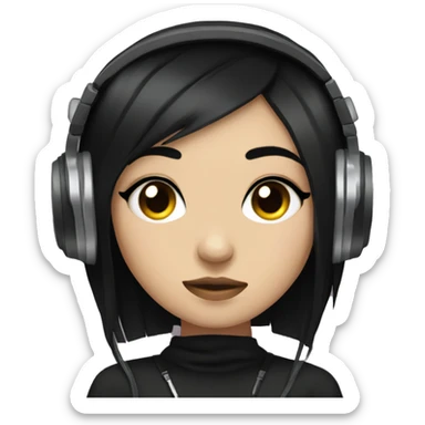 emo girl with black hair and headphones and heavy eyeliner sticker