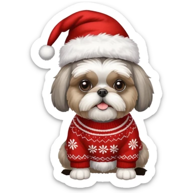 silver gray shih tzu christmas sweater and hat sticker