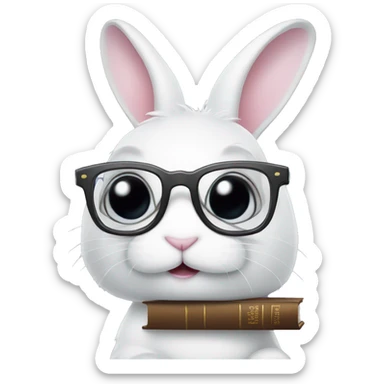 White bunny with a book and glasses sticker