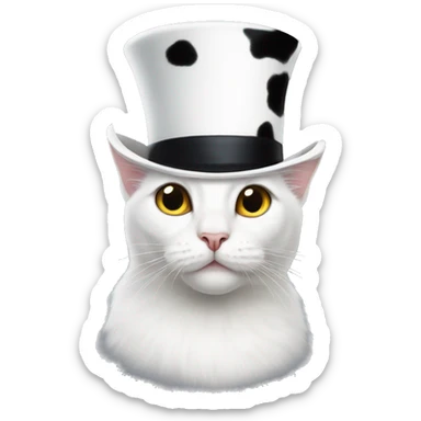 White Cat  with black cow spots in a top hat  sticker