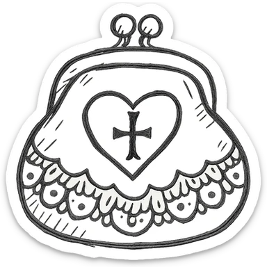 pink and black gothic coin purse, sketchy, whimsical, gothic lace accents sticker