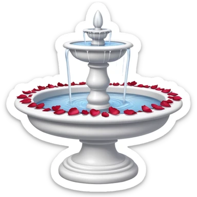 A white romantic porcelain fountain with rose petals scattered around sticker