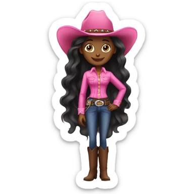Pretty black cowgirl woman long hair pink cowgirl hat sticker