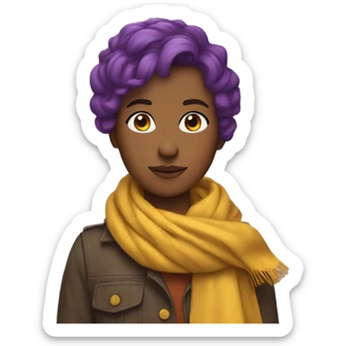 Shelly, purple hair, brown skin, yellow scarf sticker