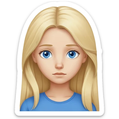 blonde girl blue eyes thinking long hair blue top sticker