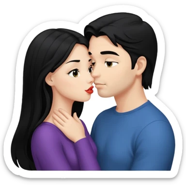 a handsome man with black hair tries to kiss a cute woman who has long black hair sticker