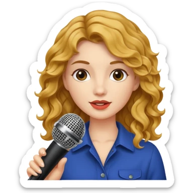 rubia con pelo ondulado y un microfono en la mano sticker