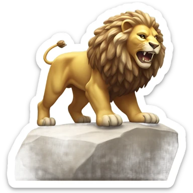 Shiny lion pulls huge stone to mountain sticker