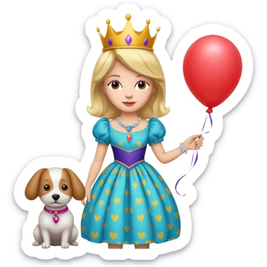 queen wearing dress, holding balloon in shape of number dog sticker
