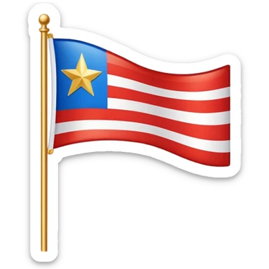 Flag with horizontal blue stripe, then horizontal white stripe, then horizontal red stripe. Red star in the middle outlined in gold  sticker