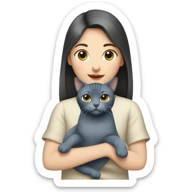 Japanese girl holding Two Russian Blue cats sticker