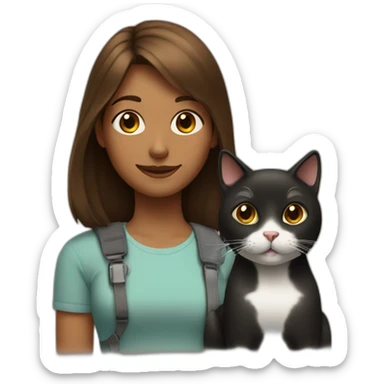 Black and with cat sit near a girl with brown hair sticker