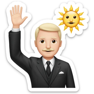 Adolf h , wearing suit and mustache small. Raising his hand to sun sticker