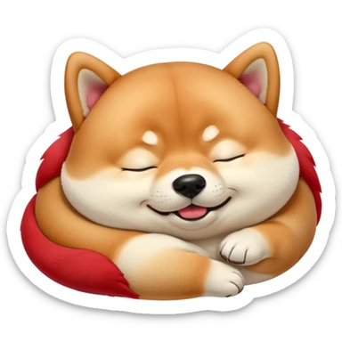 Cinematic Meme-Worthy Chubby Sleeping Shiba Inu Portrait Emoji, Head resting peacefully with a contented smile, featuring a delightfully chubby build and a luxuriously soft red fur with a creamy underbelly, eyes shut in a serene nap, Simplified yet hilariously adorable features, highly detailed, glowing with a soft, drowsy light, high shine, relaxed and utterly lovable, stylized with an air of playful laziness, bright and endearing, soft glowing outline, capturing the essence of a comically sleepy companion, so meme-worthy it feels like it could instantly become the next viral sensation of adorable slumber! sticker