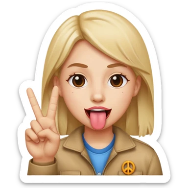 sticking tongue out between peace sign sticker