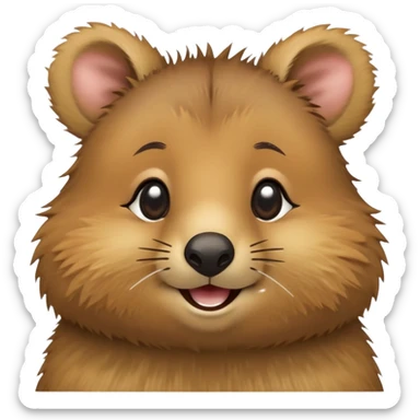 cinematic-realistic quokka-emoji,-small-round-frame, head tilted in an endearing manner, comical smile, giant-fluffy-cheeks-large-smile-fluffy-brown-fur-radiating-a-warm-softness,-big-round-eyes-filled-with-joy, realisticround  fluffy zoomed in, large black eyes sticker