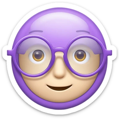 A 3D cartoon lavender-purple round spectacle with thin circular rims, clear lenses, soft shadow. sticker