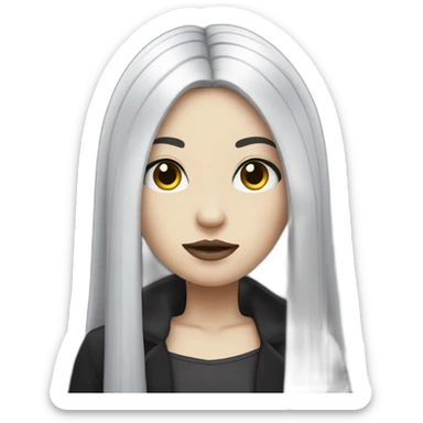 White gothic girl with long straight black and purple hair sticker
