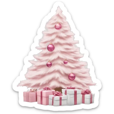 Light pink Christmas gifts under a white Christmas tree  sticker