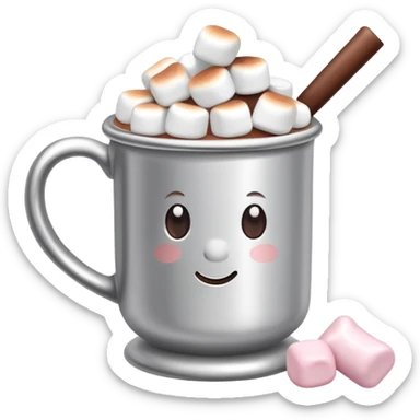 hot chocolate in a silver colored mug with marshmallows  sticker