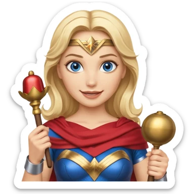 Blonde blue eyes Wonder Woman holding bell and baton sticker