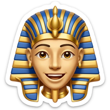 Discord emoji for "RA Silkroad", Ancient Egyptian theme, funny Pharaoh face laughing, cartoonish, colorful, shiny gold, small and clear.
 sticker