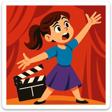 brunette girl acting, vibrant cartoon style sticker