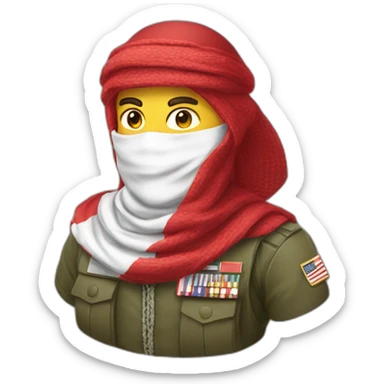 man masked with red and white shemagh and wearing military clothing sticker