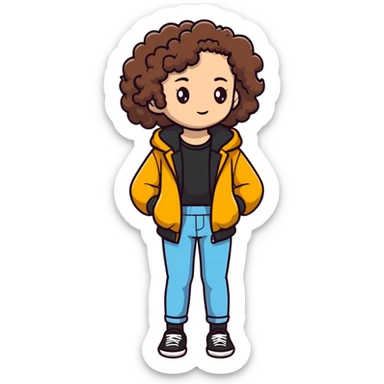 Full body teenage girl with curly brown hair, choni style with urban clothes sticker