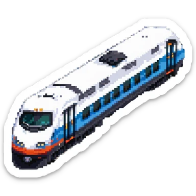 three-quarters view of an Amtrak train in pixel art style sticker