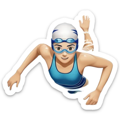 An icon featuring a swimmer in motion, cutting through the water with smooth strokes. The design includes ripples, goggles, and a swimming cap, symbolizing the fluidity and grace of swimming. Transparent background highlights the speed, technique, and rhythm of the sport. sticker