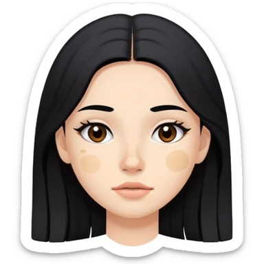 young woman with a pimple on her cheek, long black hair and natural makeup sticker