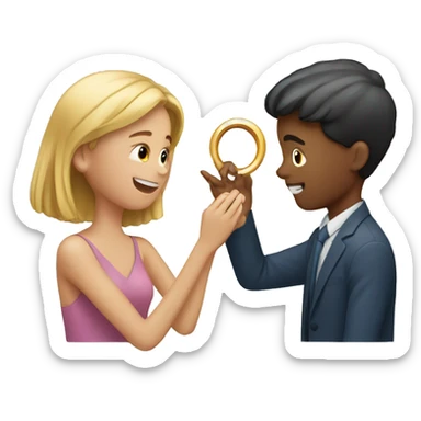 a girl proposing a boy with a ring sticker