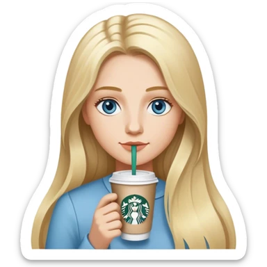 Long blonde grey highlighted with blue gray eyes sipping one Starbucks coffee sticker
