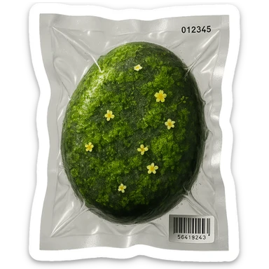 smooth stone with thick moss and scattered small flowers, glossy sticker