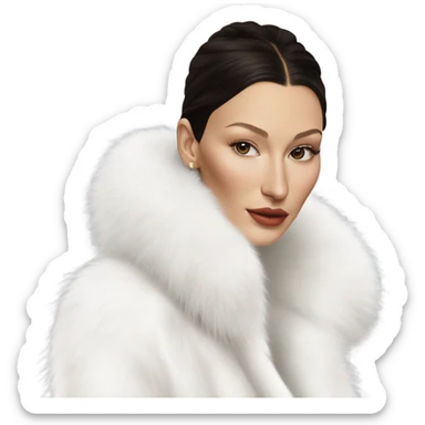 Bella hadid in white fur, minimalist style  sticker