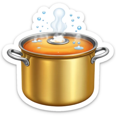 small metal pot filled with boiling water on a stove, visible hot steam and rising bubbles, realistic heat effect, shiny pot surface, bright lighting, clean white background

 sticker