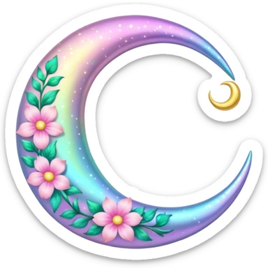 glossy Pastel iridescent floral shiny l crescent damask moon sticker